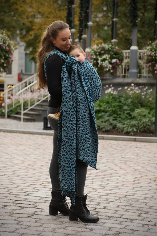 Woven Wrap Yaro Slings Pussycat Trinity Black Petrol Wool Woven