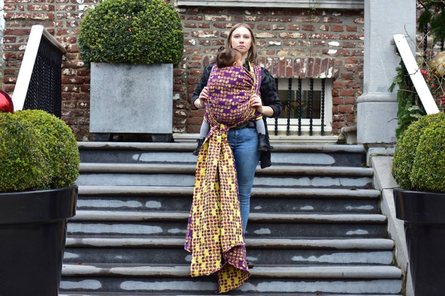 Chusta tkana Yaro Sling - Petals Ultra Yellow Red Violet Wool Linen