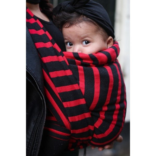 Chusta tkana Yaro Stripes Contra Black Red Wool Hemp