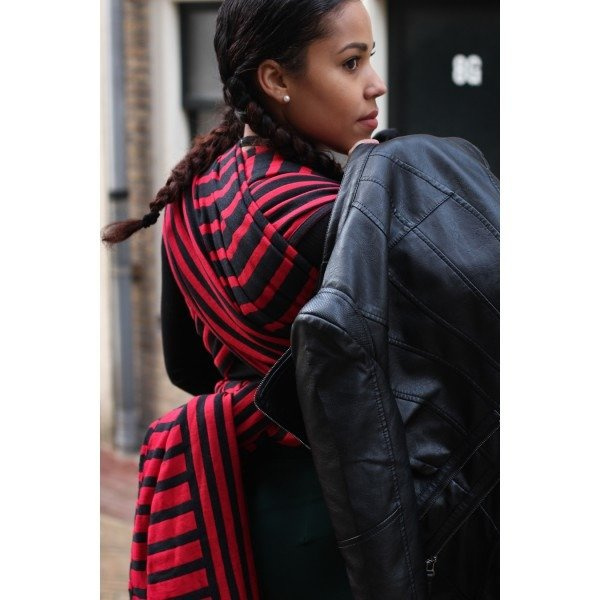 Chusta tkana Yaro Stripes Contra Black Red Wool Hemp