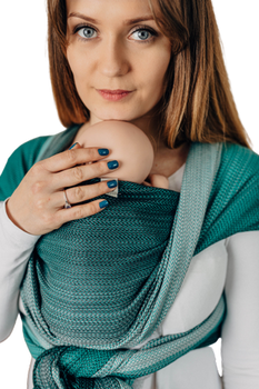 Chusta tkana LennyLamb - Mała Jodełka Ombre Zieleń