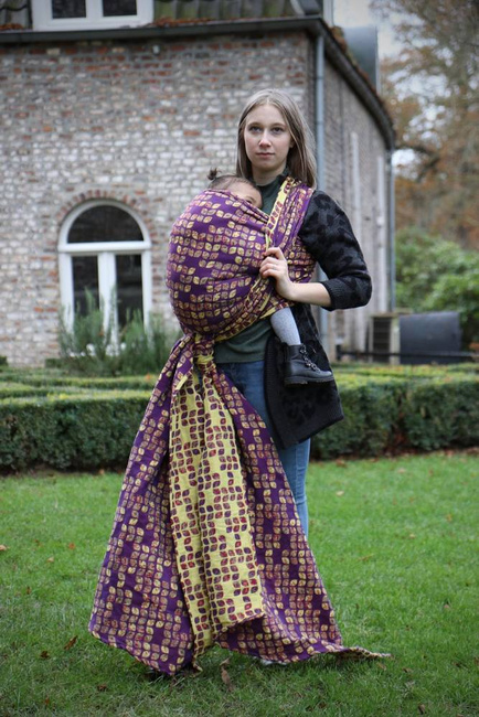 Chusta tkana Yaro Sling - Petals Ultra Yellow Red Violet Wool Linen