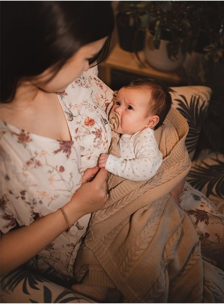 Kocyk dziecięcy dziany - Beż, 90x65, 100% bawełny