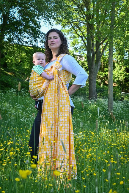 Chusta tkana Yaro Slings - Petals Duo Yellow White Seacell
