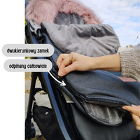 Bocioland - Zimowy śpiworek do wózka z futerkiem - Szary, rozmiar 90