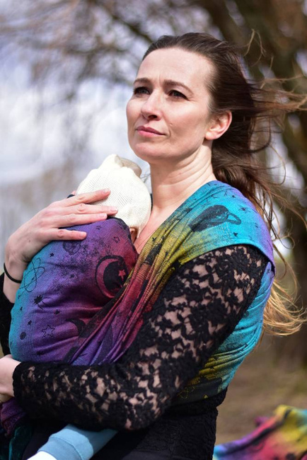 Chusta tkana Yaro Slings - Cosmos Nebula Black Rainbow Linen Hemp