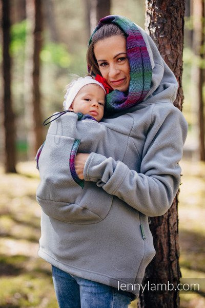 Asymmetrical Hoodie - Grey Melange with Peacock's Tail Fantasy - size M