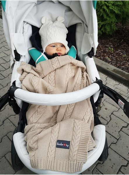 Kocyk dziecięcy dziany - Beż, 90x65, 100% bawełny