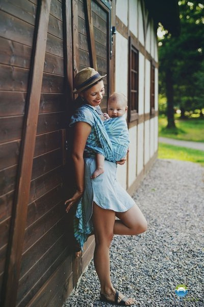 Chusta tkana Little Frog - SkyBlue Plumes