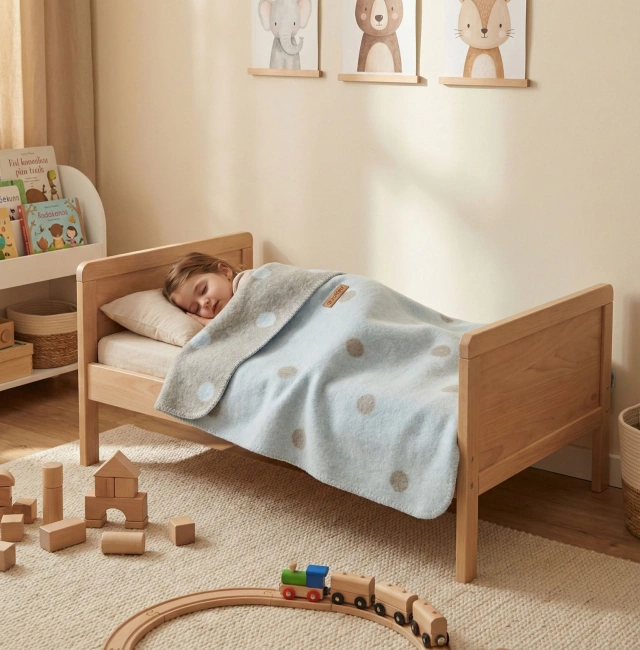 Zaffiro - Bari Cotton Blanket 75x100, baby blue dots