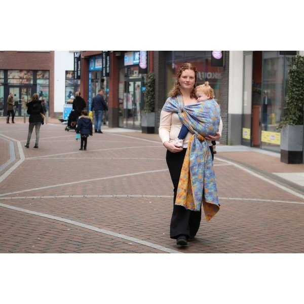 Chusta tkana Yaro Cats Blue Orange Linen