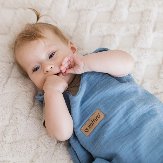 Zaffiro - Zaffiro Full Muslin Sleeping Bag 0.5 TOG 0–6m  - Baby Blue
