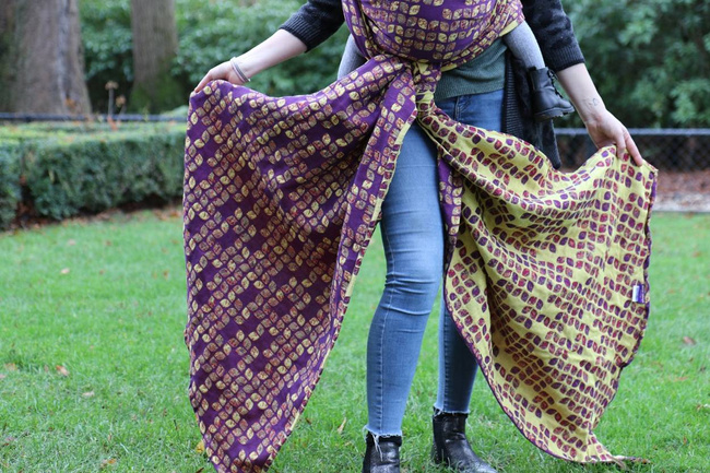 Woven Wrap Yaro Slings - Petals Ultra Yellow Red Violet Wool Linen