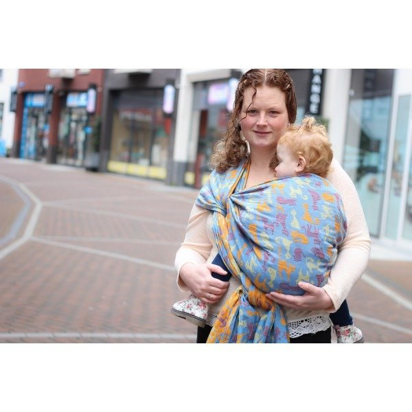 Chusta tkana Yaro Cats Blue Orange Linen