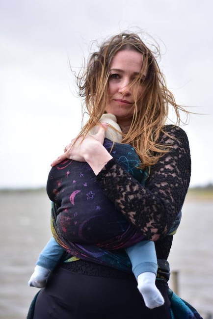 Chusta tkana Yaro Slings - Cosmos Nebula Black Rainbow Linen Hemp