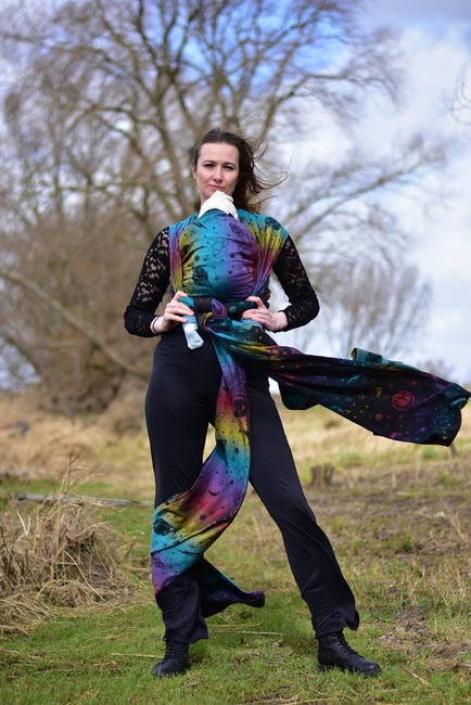 Chusta tkana Yaro Slings - Cosmos Nebula Black Rainbow Linen Hemp