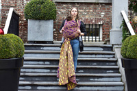 Chusta tkana Yaro Sling - Petals Ultra Yellow Red Violet Wool Linen