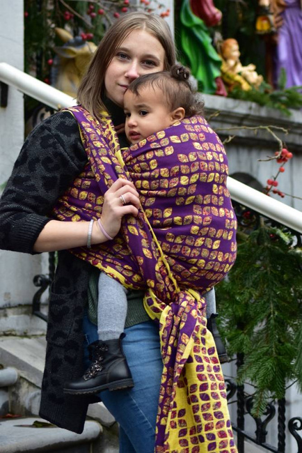 Chusta tkana Yaro Sling - Petals Ultra Yellow Red Violet Wool Linen