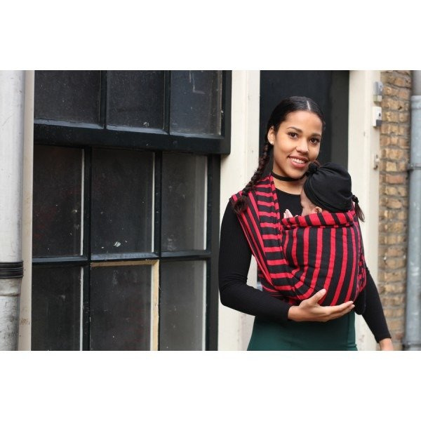 Chusta tkana Yaro Stripes Contra Black Red Wool Hemp