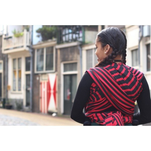 Chusta tkana Yaro Stripes Contra Black Red Wool Hemp