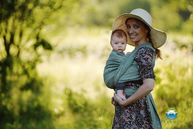 Chusta tkana Little Frog - Green Linen Harmony