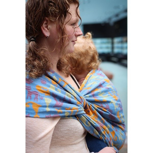 Chusta tkana Yaro Cats Blue Orange Linen