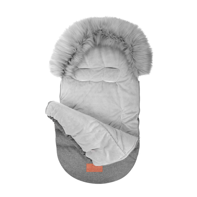 Bocioland - Zimowy śpiworek do wózka z futerkiem - Szary, rozmiar 90