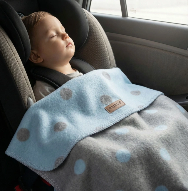 Zaffiro - Koc bawełniany  Bari 75x100cm baby blue, w kropki