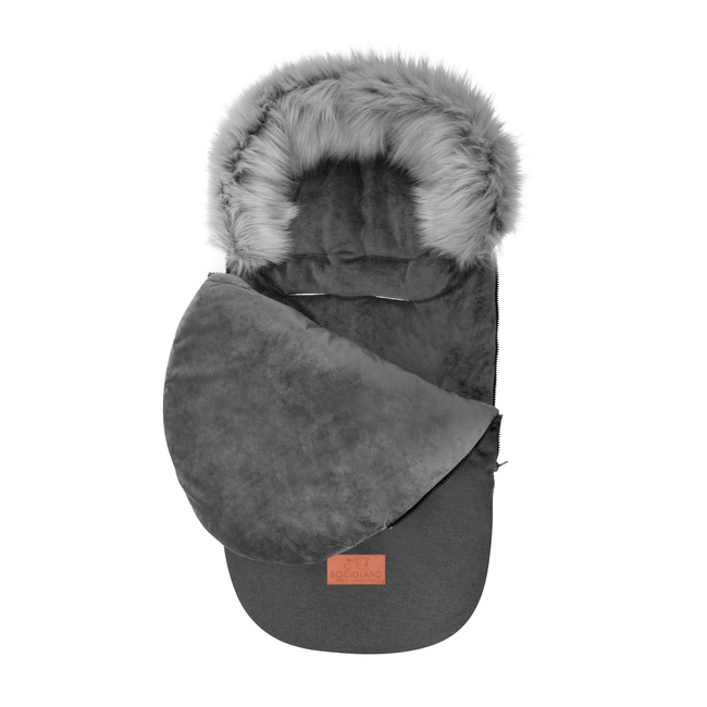 Bocioland - Zimowy śpiworek do wózka z futerkiem - Szary, rozmiar 95